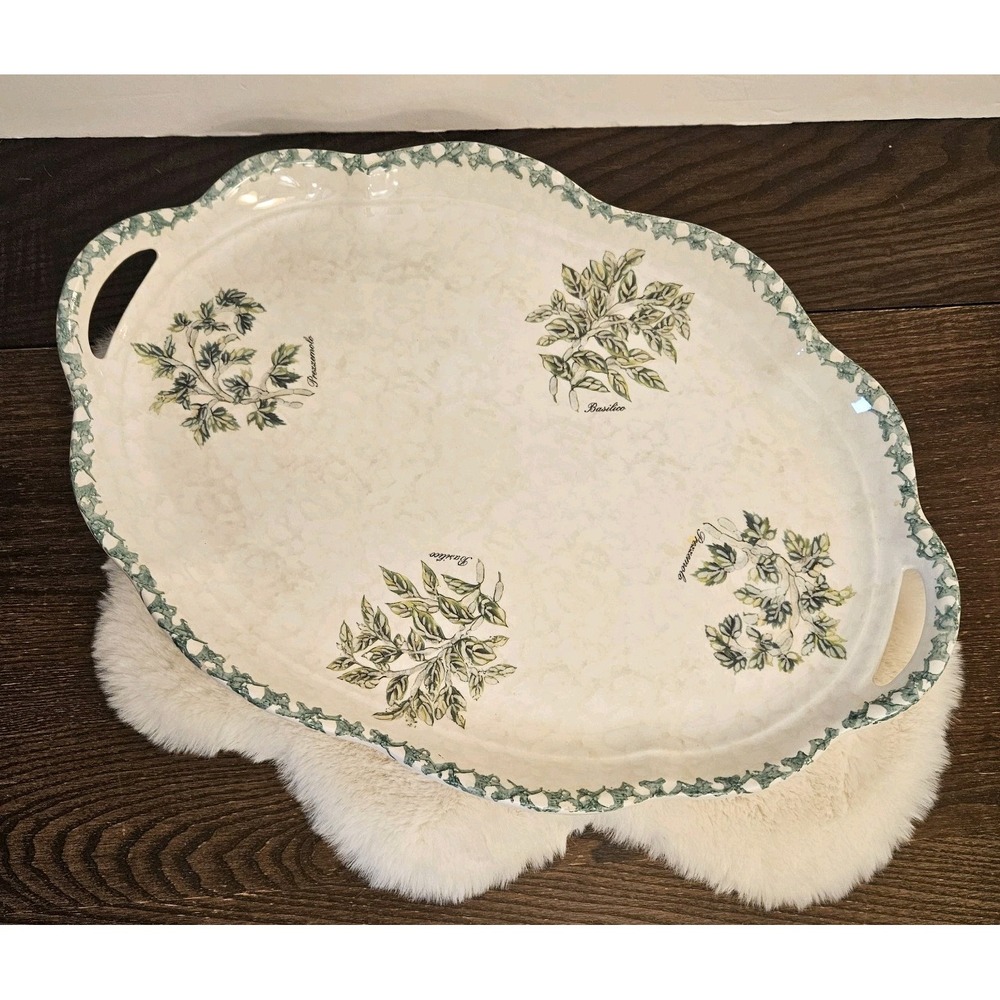 Vintage Ceramica Due Torri Italy 23" Herb Botanical Serving Platter Tuscan